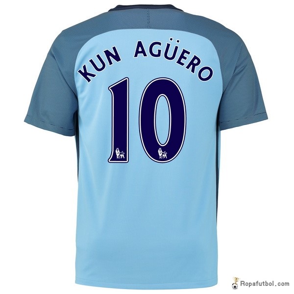 Camiseta Manchester City Replica Primera Ropa Kun Aguero 2016/17 Azul